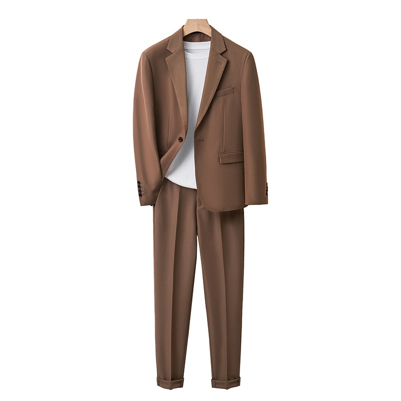 Completo casual da uomo in stile coreano, vestibilità slim, piccolo blazer, giacca da ufficio leggera, abito da sposo, abito da sposa_voghion.com