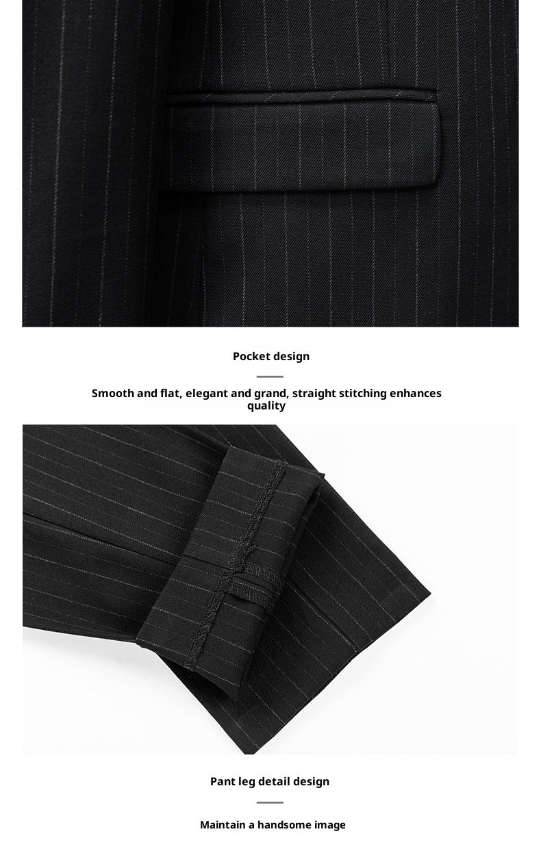 Jongen High-End Koffiekleurige Gestreepte Set Voor Heren Met Split En Dubbelrijs Zwart Zakelijk Pak Bruidegom Trouwoutfit_voghion.com