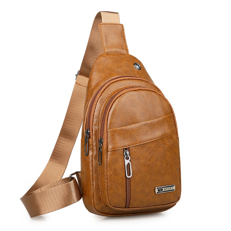 001 Manufacturer Wholesale Korean Fashion Men's Crossbody Bag Casual Travel PU Leather Single Shoulder Small Chest Backpack_voghion.com