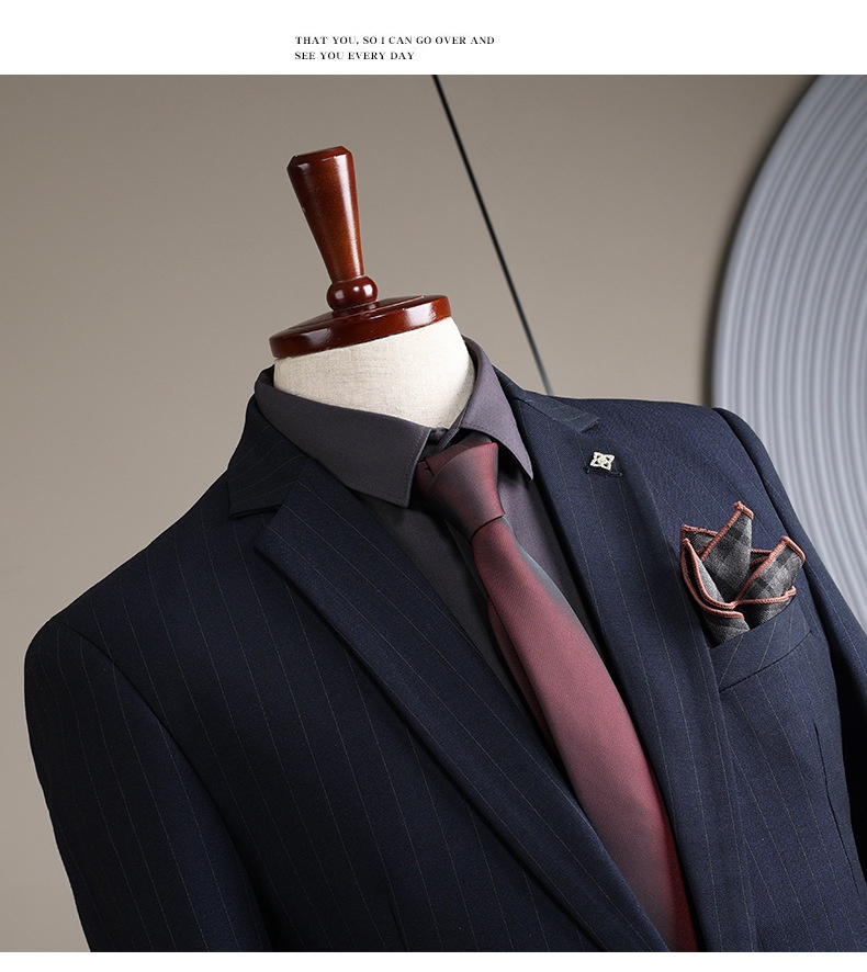 Traje de hombre con rayas grises, estilo coreano, corte ajustado, ideal para bodas, banquetes y eventos formales e informales._voghion.com