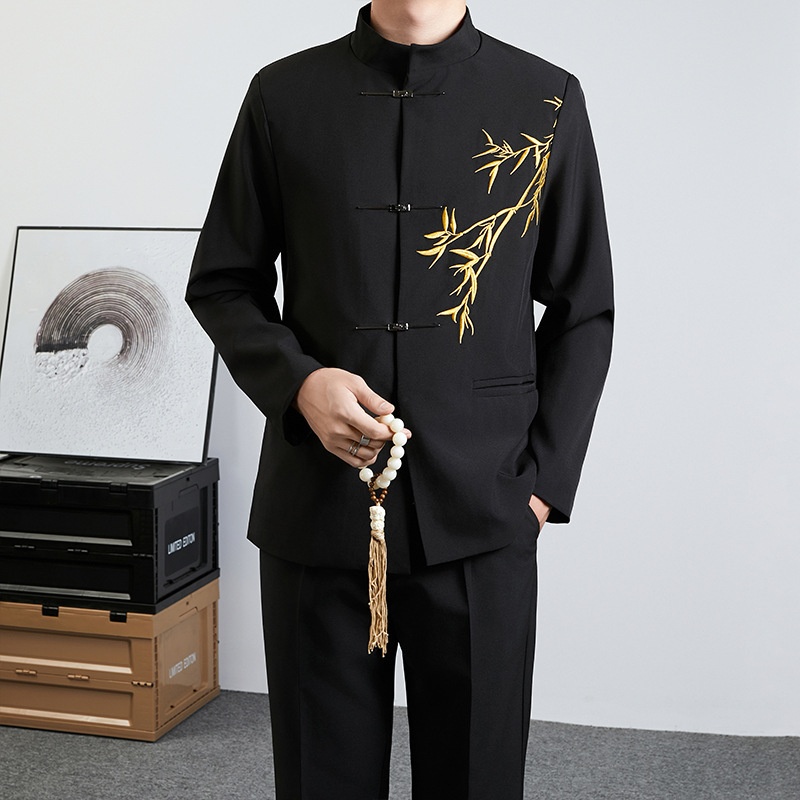 Herren-Anzug im Retro-Stil mit Stehkragen für Frühling und Herbst – ideal für Hochzeiten._voghion.com