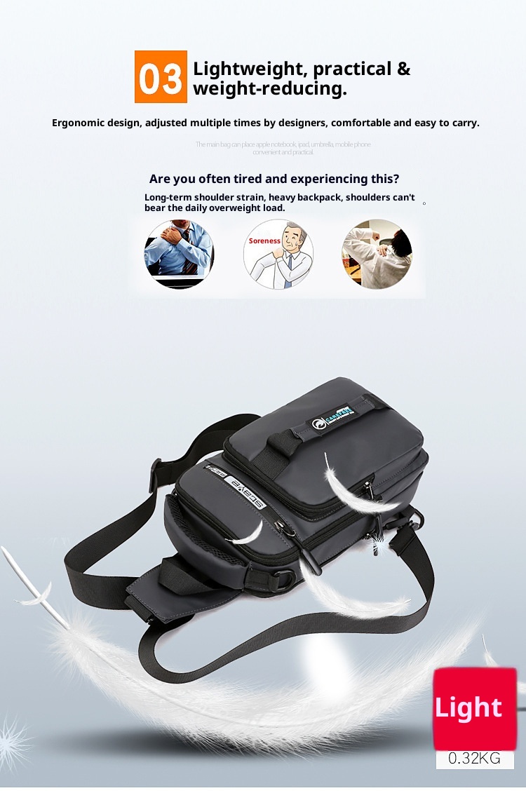 001 Solid Color Oxford Cloth Bag For Men, Single Shoulder Crossbody Business Casual Commuter Chest Bag, USB Backpack_voghion.com