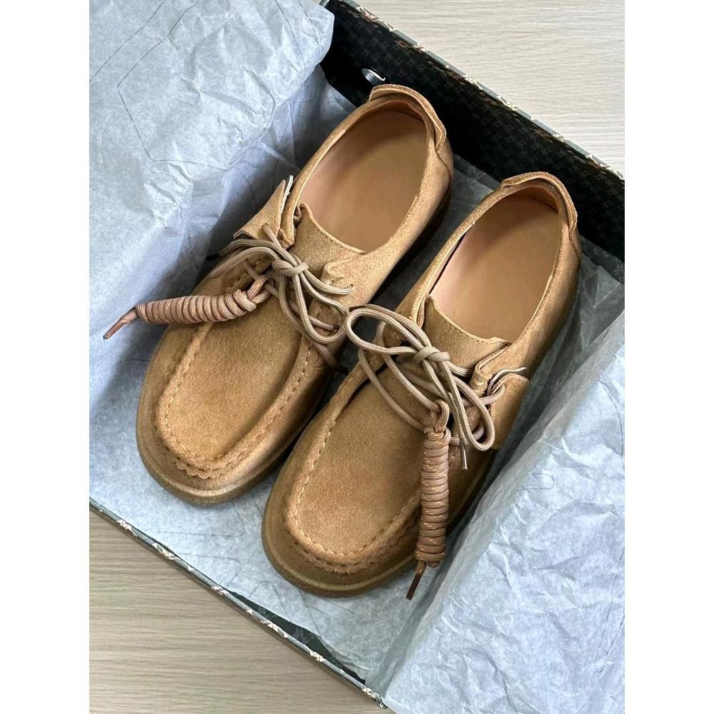 ShoeGlobe Echt Leer~Dong Jie Same Style Kangoeroe Herfst Winter Nieuwe Veterschoenen Retro Platte Casual Schoenen Dikke Zolen Sneakers Voor_voghion.com