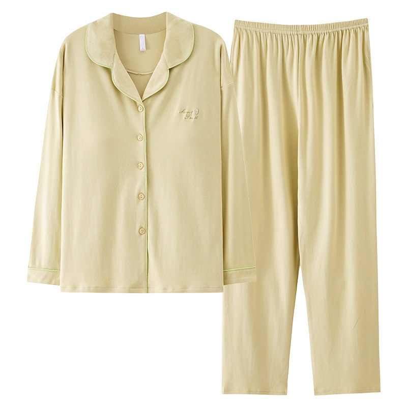 ChicShe 100% Cotton Padded Pajamas Women, Long Sleeve Pants, Simple Casual Korean Style Cardigan With Turn-Down Collar, Suitable_voghion.com