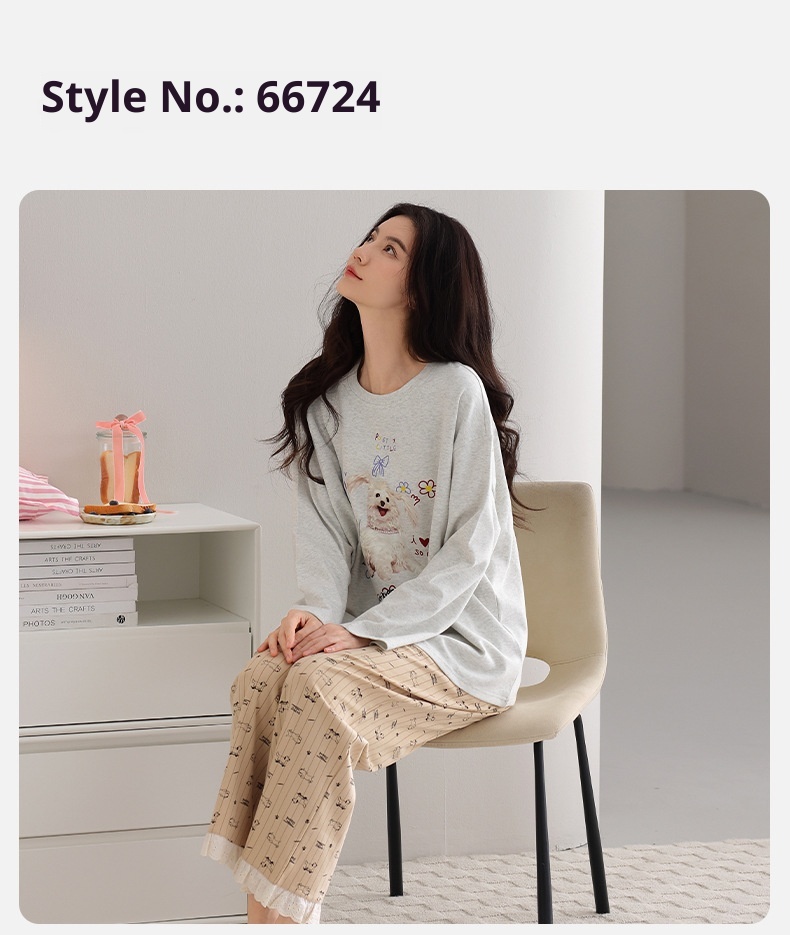 ChicShe New Spring Pajamas Ladies Pullover Autumn Winter Cartoon Long Sleeve Pants Cotton Home Clothes Set_voghion.com