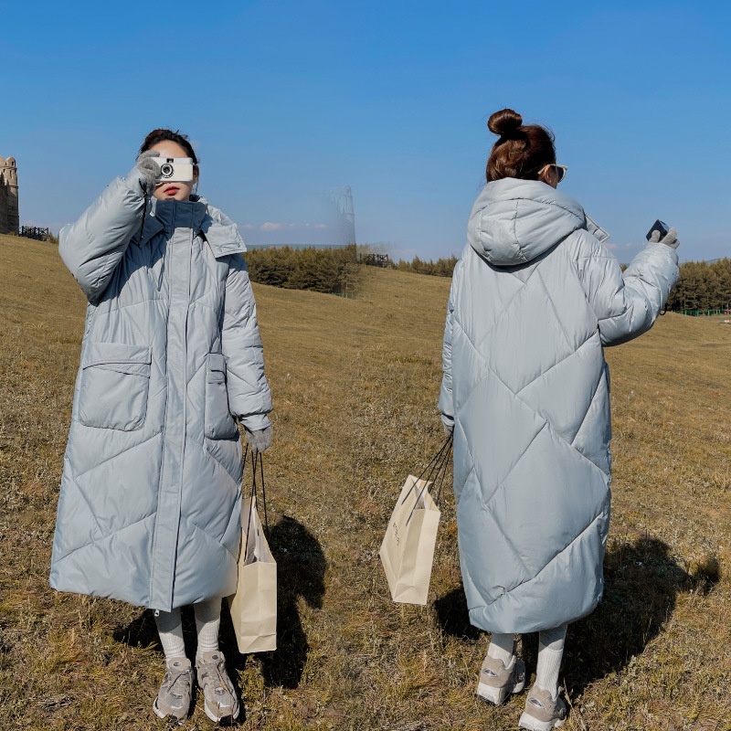 ChicShe Winter 2024 Neue Mode Lockere Plus Size Kapuzen-Daunenjacke aus Baumwolle für Damen, mittellang, knielang, dick gefüttert_voghion.com