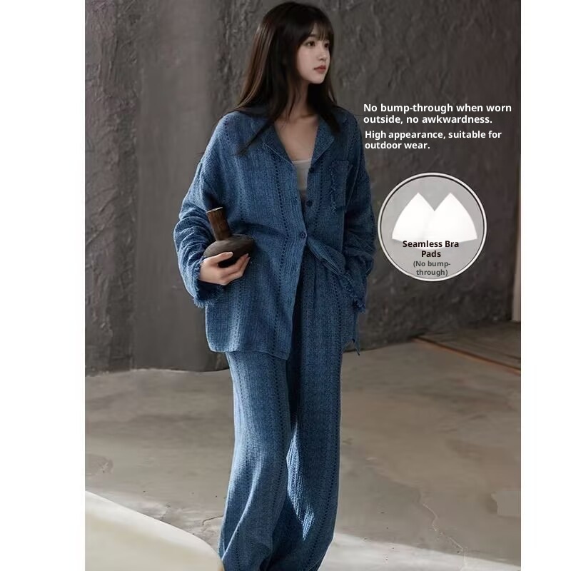 ChicShe Women's Pajamas Spring And Autumn Long Sleeve High-end Gauze Old Money Style With Chest Pads Wearable Fashion Homewear_voghion.com