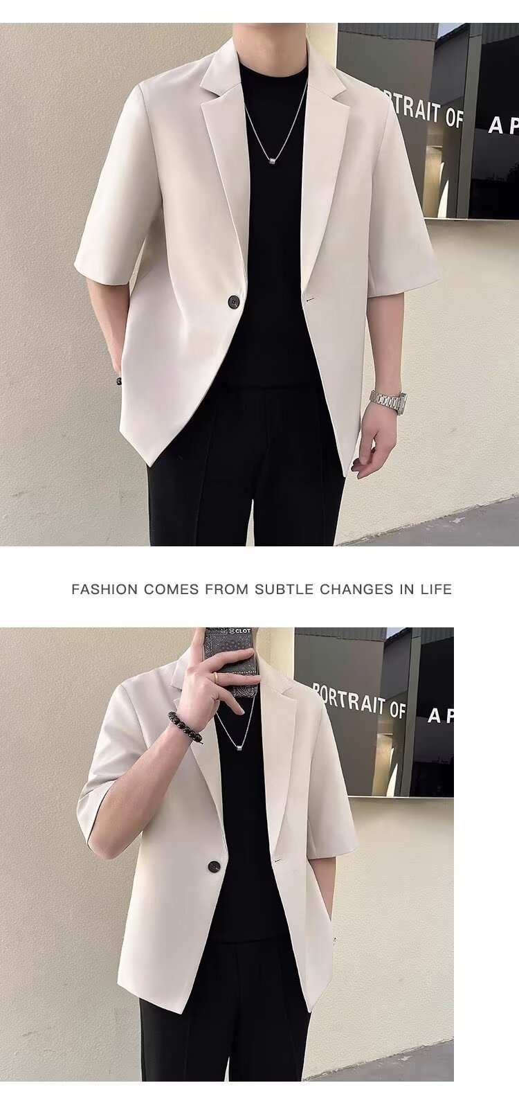 Completo estivo da uomo a maniche corte, slim fit, casual, alla moda, con maniche a sette quarti, piccolo blazer coreano_voghion.com