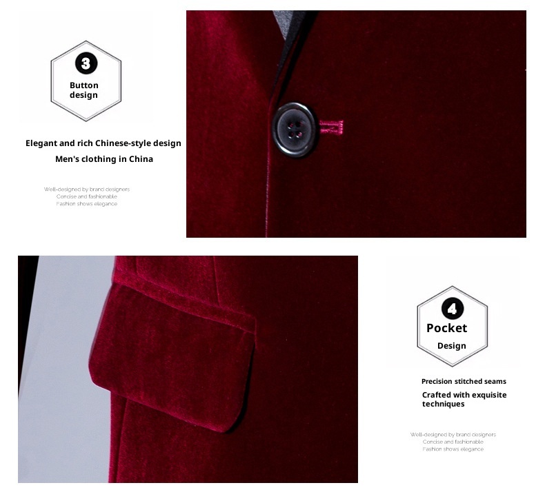 Herren-Freizeitanzug für Jungen, Smoking-Set für Gastgeber, Sänger, Auftrittsoutfit, Bräutigam, Business-Anzug, festliche Kleidung, Burgunderrot, Samt, Königsblau_voghion.com