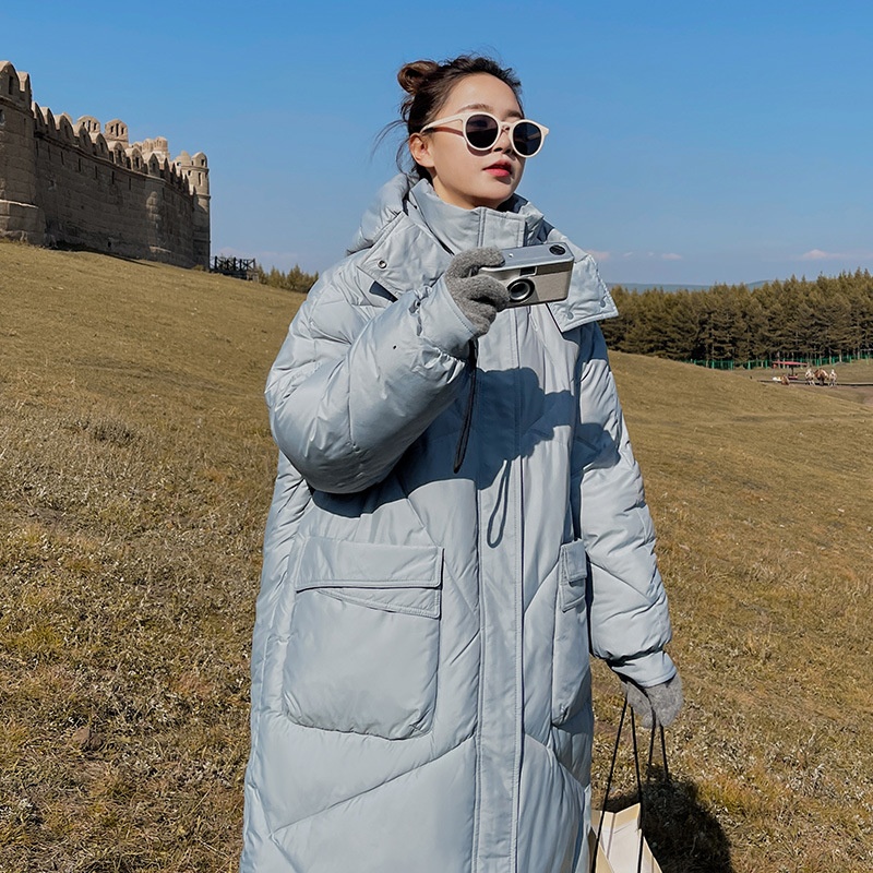 ChicShe Winter 2024 Neue Mode Lockere Plus Size Kapuzen-Daunenjacke aus Baumwolle für Damen, mittellang, knielang, dick gefüttert_voghion.com