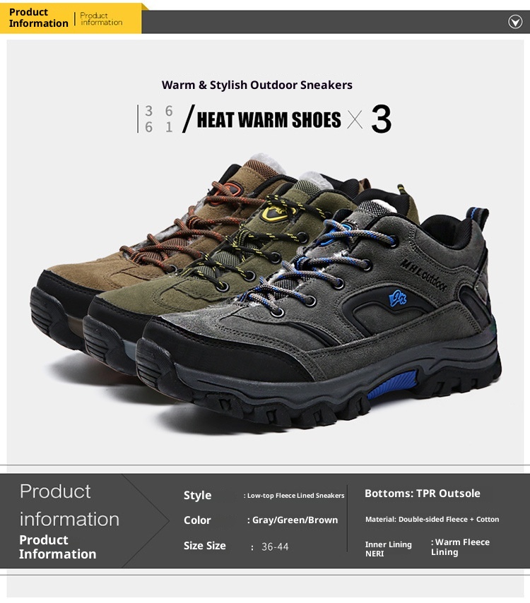Scarpe da trekking basse da uomo ActiveGo Outdoor, calde, autunnali e invernali, antiscivolo, foderate in pile_voghion.com
