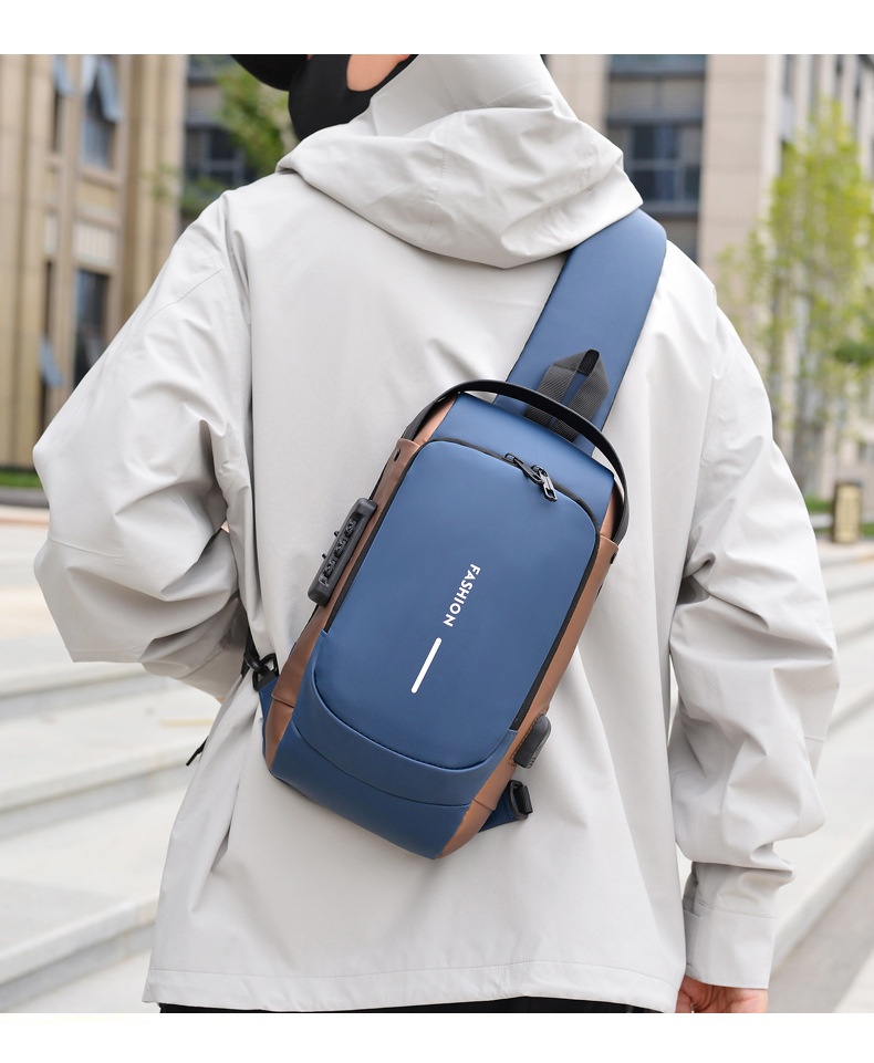 001 Tek Omuzlu Çapraz Askılı Spor Sırt Çantası Erkek Göğüs Şifreli Kilitli Hırsızlığa Karşı Bisiklet Günlük Açık Hava Koşu Çantası_voghion.com