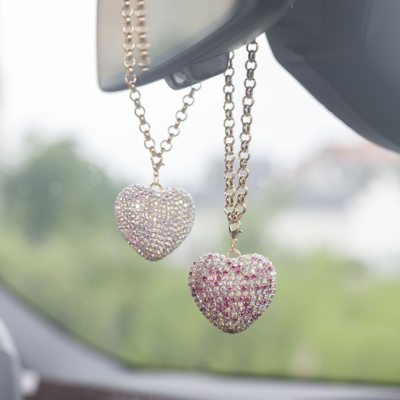 Neuer 3D-Herzanhänger mit Glitzermotiv für den Rückspiegel – Auto-Innendekoration_voghion.com