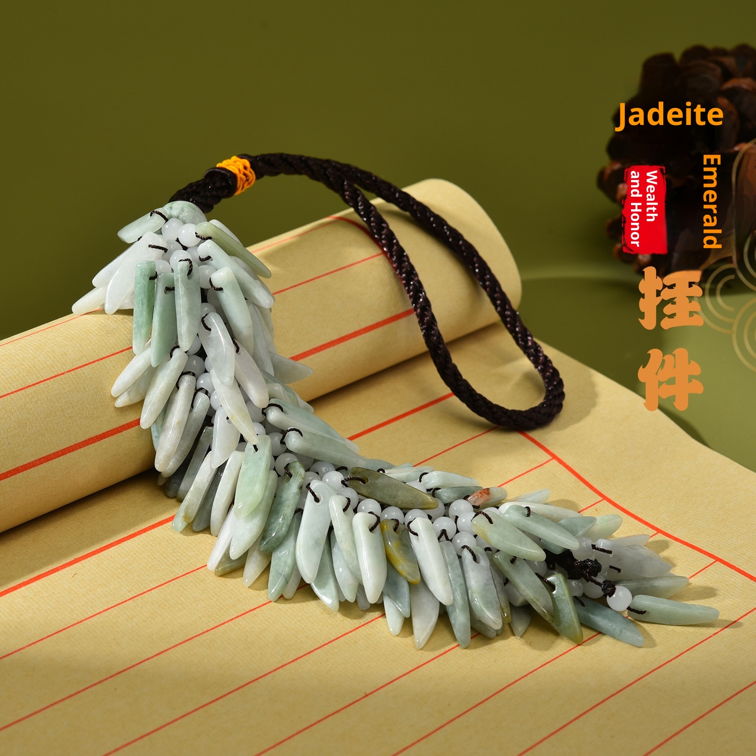 Ornement de rétroviseur en pierre naturelle, décoration intérieure, jade, à suspendre dans la voiture, cadeau artisanal GS013_voghion.com