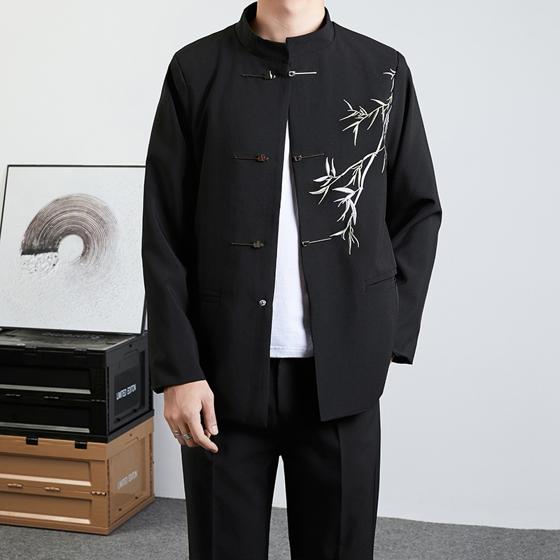 Herren-Anzug im Retro-Stil mit Stehkragen für Frühling und Herbst – ideal für Hochzeiten._voghion.com