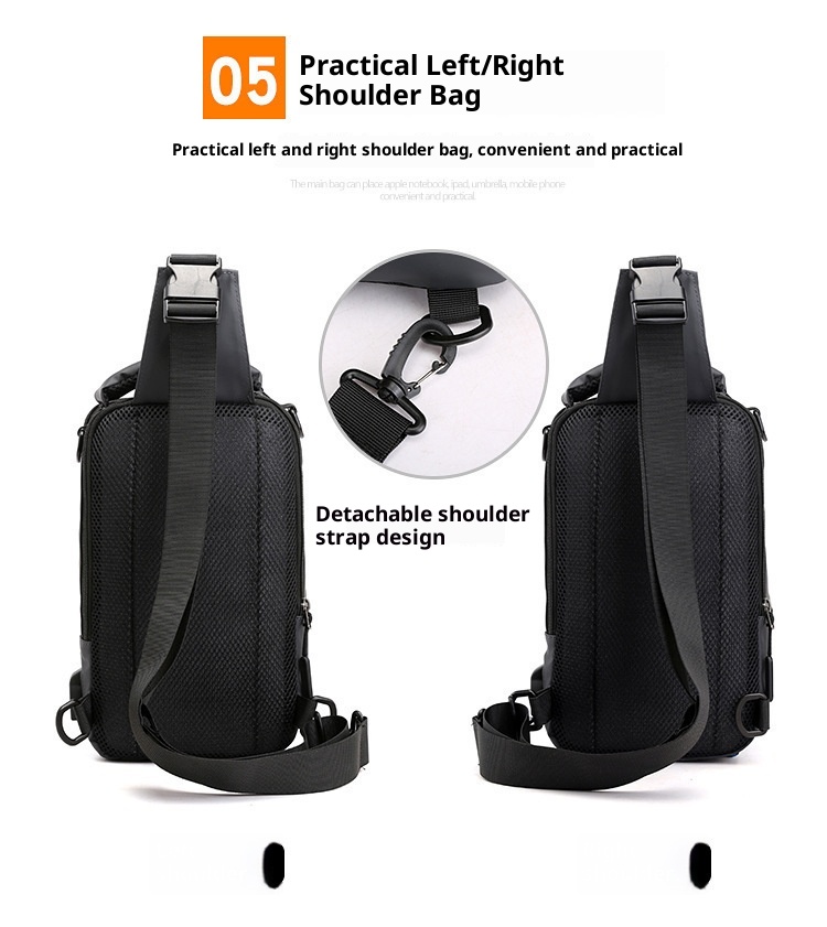 001 Solid Color Oxford Cloth Bag For Men, Single Shoulder Crossbody Business Casual Commuter Chest Bag, USB Backpack_voghion.com