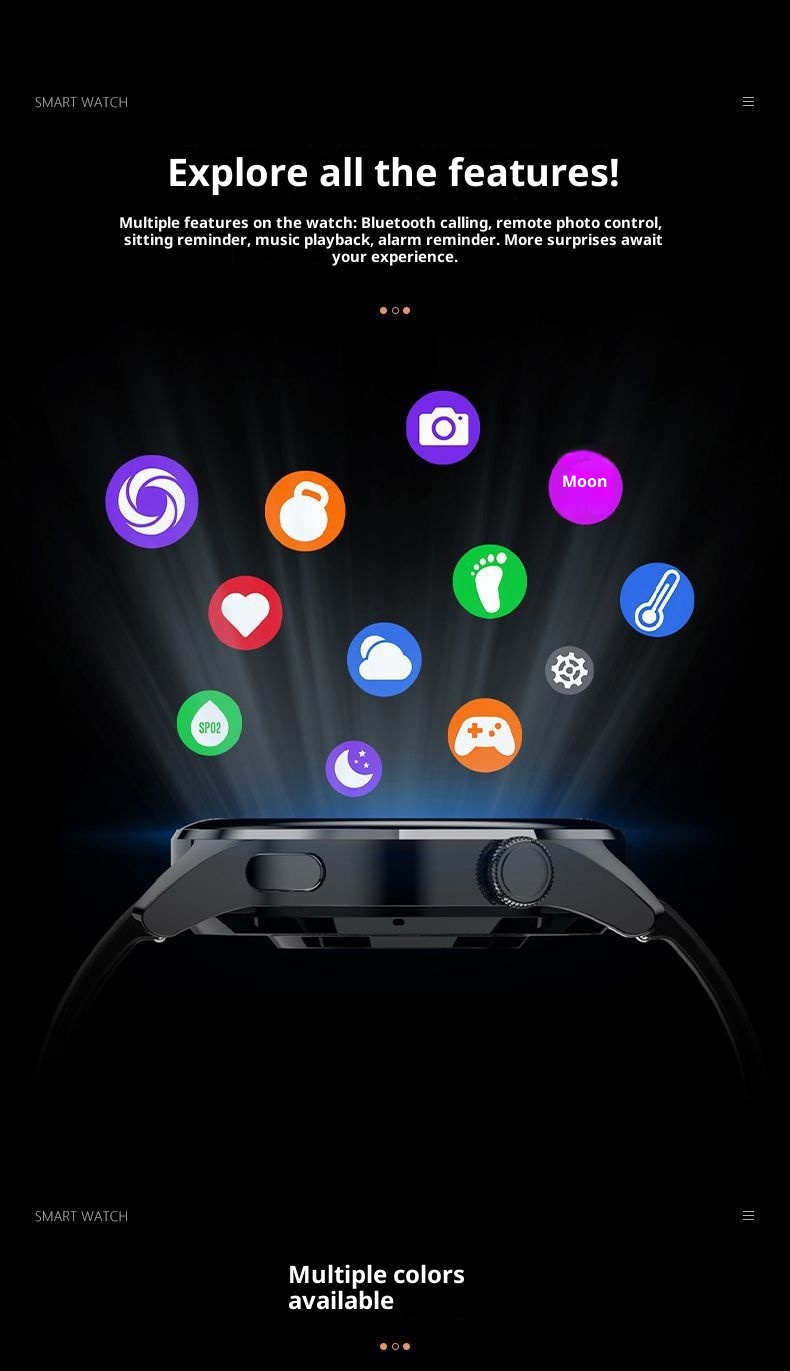 Smart Wach Uomini e donne Blueooh Chiama Tecnologia nera Trasmette Ascolta Rae Misurazione della pressione sanguigna Sport_voghion.com