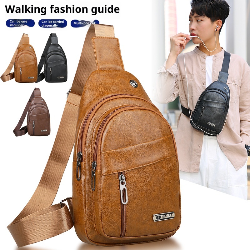 001 Manufacturer Wholesale Korean Fashion Men's Crossbody Bag Casual Travel PU Leather Single Shoulder Small Chest Backpack_voghion.com