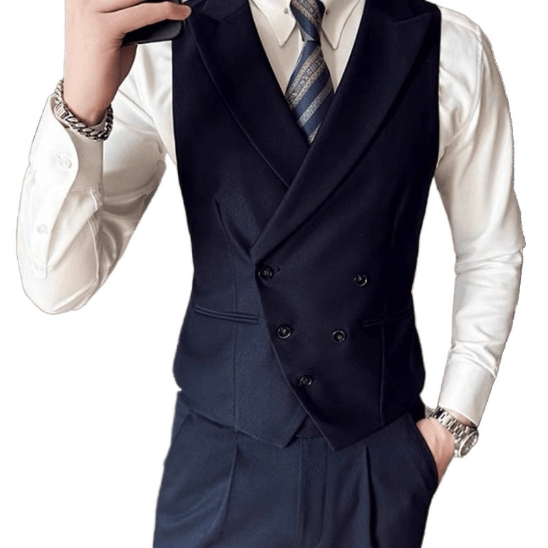 Terno masculino de alta qualidade, conjunto de colete e calça, casual, com botões, estilo britânico, ideal para padrinhos de casamento e irmãos, com lapela de pico._voghion.com