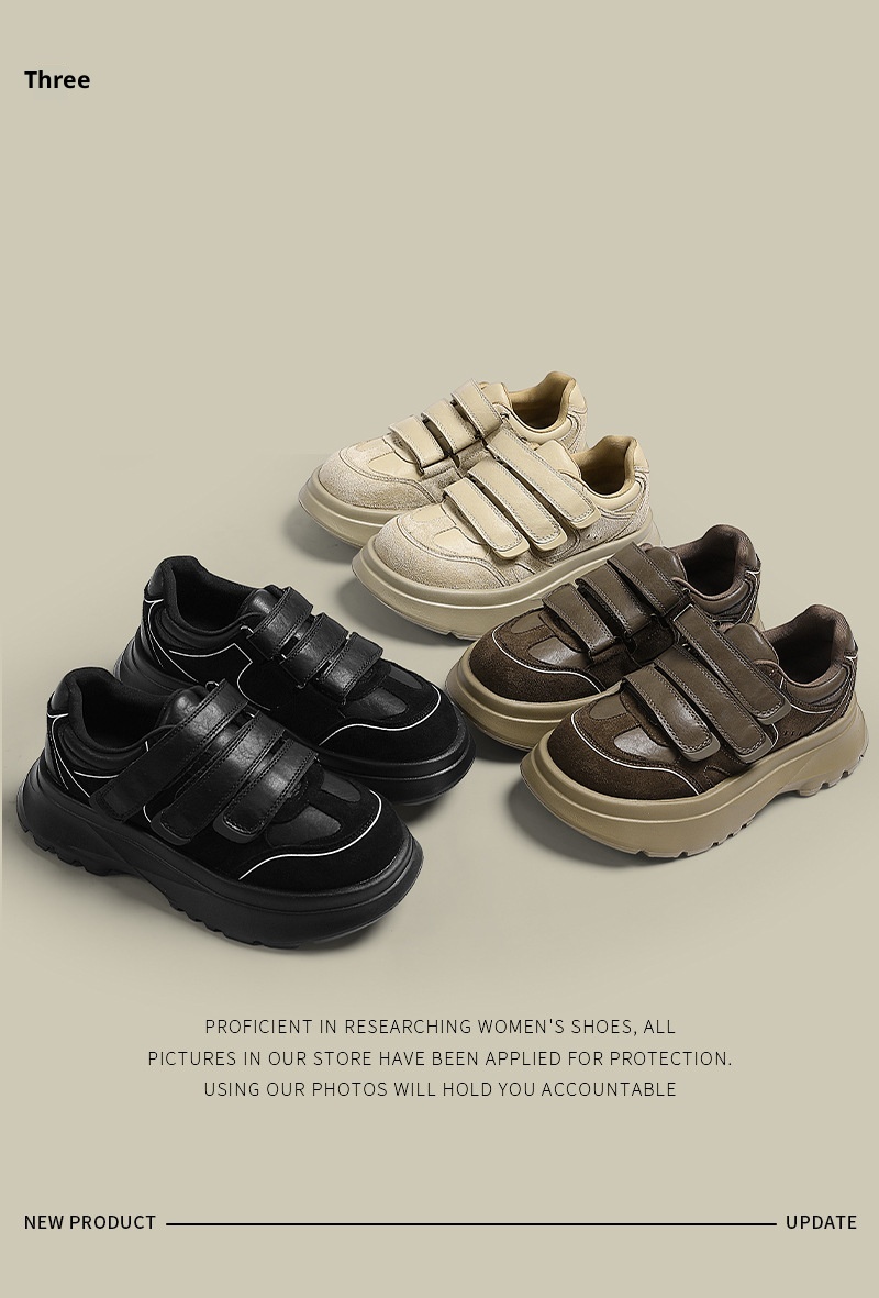 ShoeGlobe 2024 Retro Echt Leren Velcro Sneakers Voor Dames, Herfst En Winter Nieuw Veelzijdig Platform Dikke Zool Casual Trendy_voghion.com