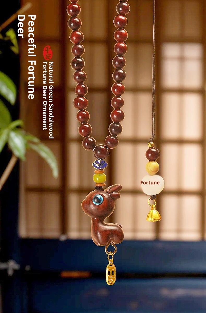 Ornamento "Buon viaggio" in legno di sandalo, cervo, specchietto retrovisore, grazioso ciondolo da appendere all'interno dell'auto, decorazione creativa_voghion.com