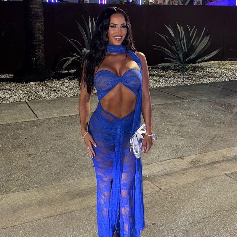 Robe bustier sexy à manches longues en dentelle GraceChic Q25DS073 INS, style européen et américain, collection été 2025._voghion.com