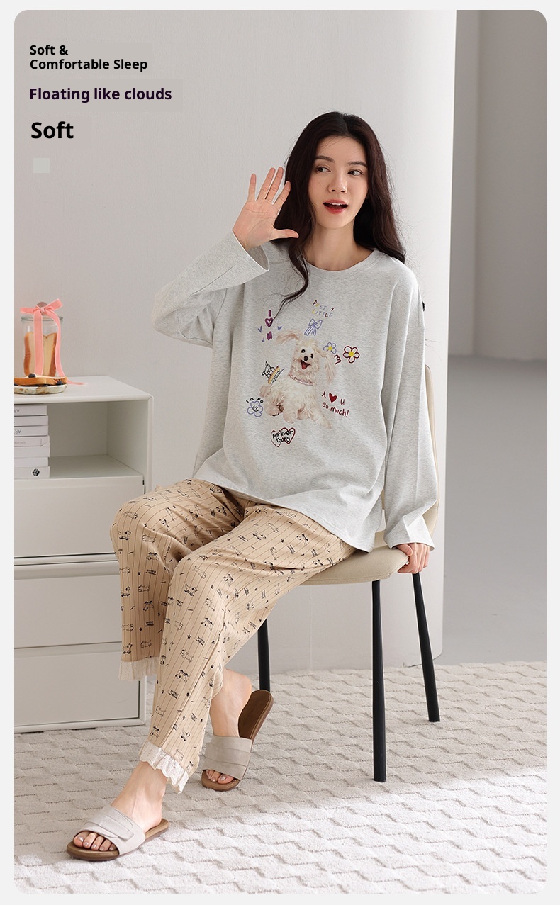 ChicShe New Spring Pajamas Ladies Pullover Autumn Winter Cartoon Long Sleeve Pants Cotton Home Clothes Set_voghion.com