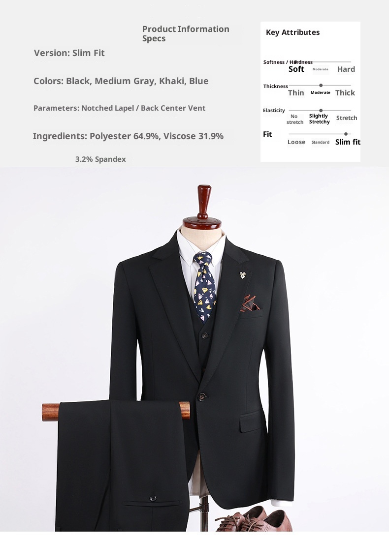 Abito da uomo slim fit professionale, da sposo, da lavoro, antipiega, stile business, blazer piccolo_voghion.com