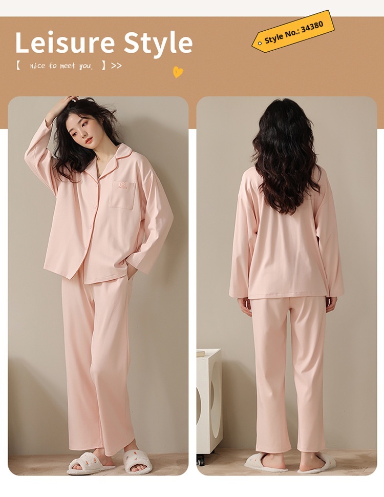 Pigiama da donna in tinta unita ChicShe in cotone autunno 2025, nuovo cardigan primaverile, manica lunga, stile celebrità di Internet, set da casa_voghion.com