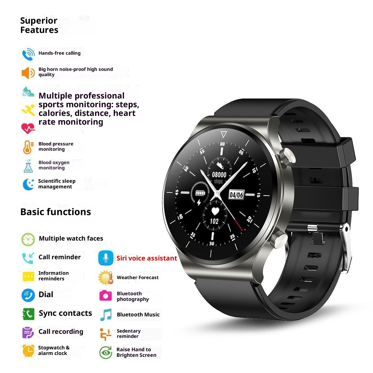 2024 Huaqiangbei Neue Smartwatch für Herren mit 4 Sportarmbändern, Blutdruck- und Herzfrequenzmessung, wasserdicht und Bluetooth_voghion.com