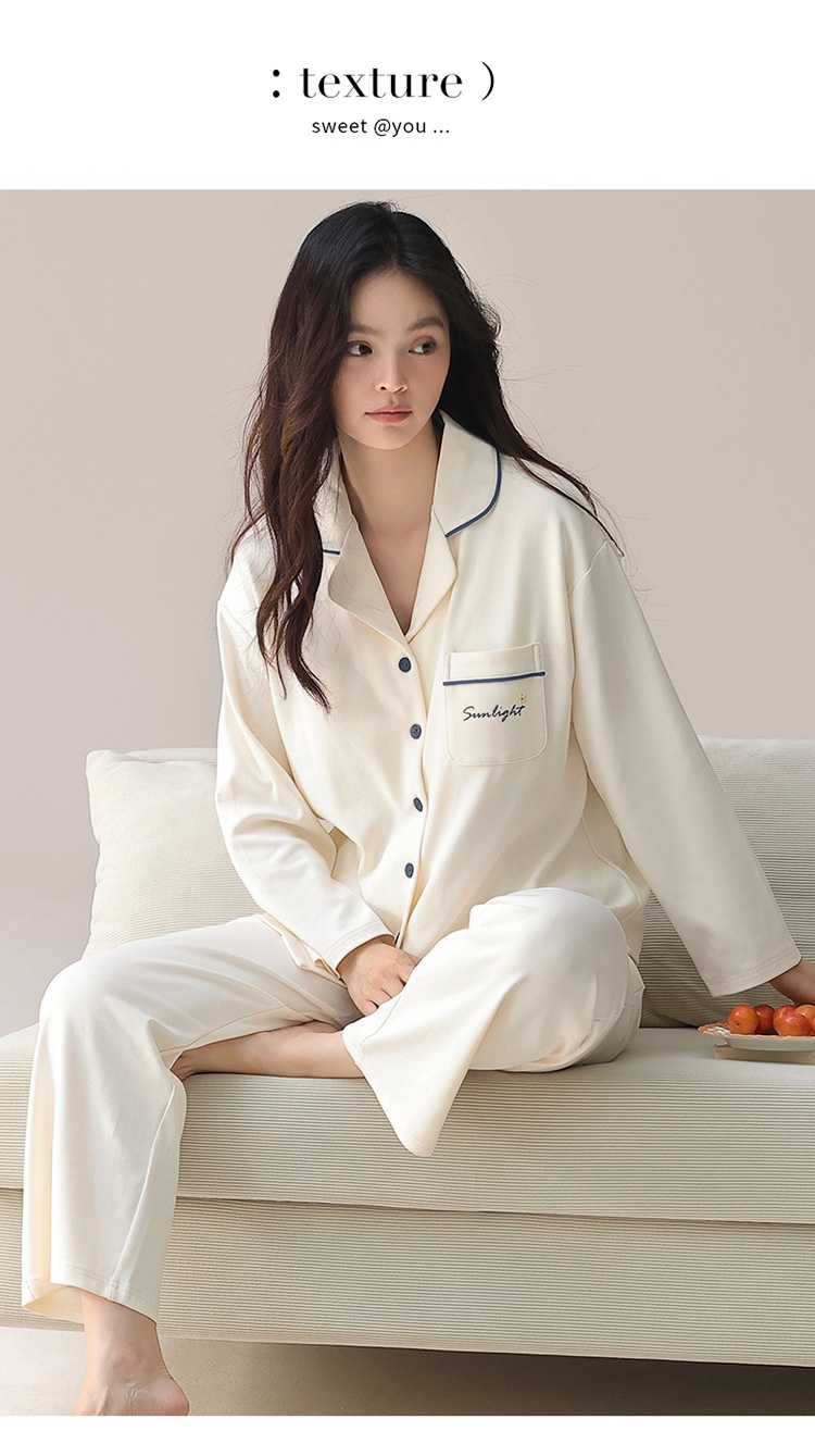 ChicShe Nuovo Pigiama da Donna in Puro Cotone Autunnale a Maniche Lunghe Cardigan Traspirante e Comodo Tutto in Cotone Tinta Unita Indossabile_voghion.com