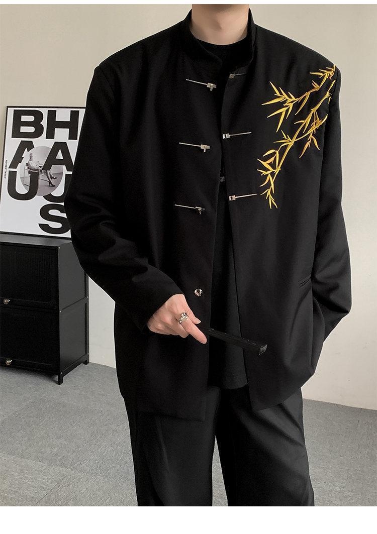 boy New Chinese Men's Engagement National Style Stand Collar Zhongshan Gold Bamboo Embroidery Boys Adult Formal Suit_voghion.com