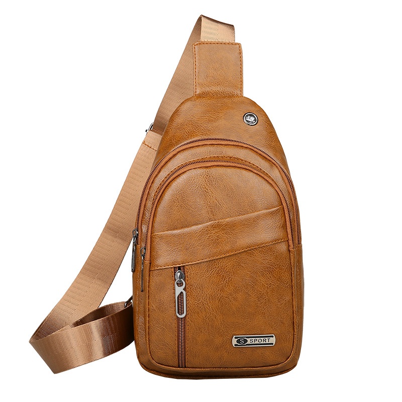 001 Manufacturer Wholesale Korean Fashion Men's Crossbody Bag Casual Travel PU Leather Single Shoulder Small Chest Backpack_voghion.com