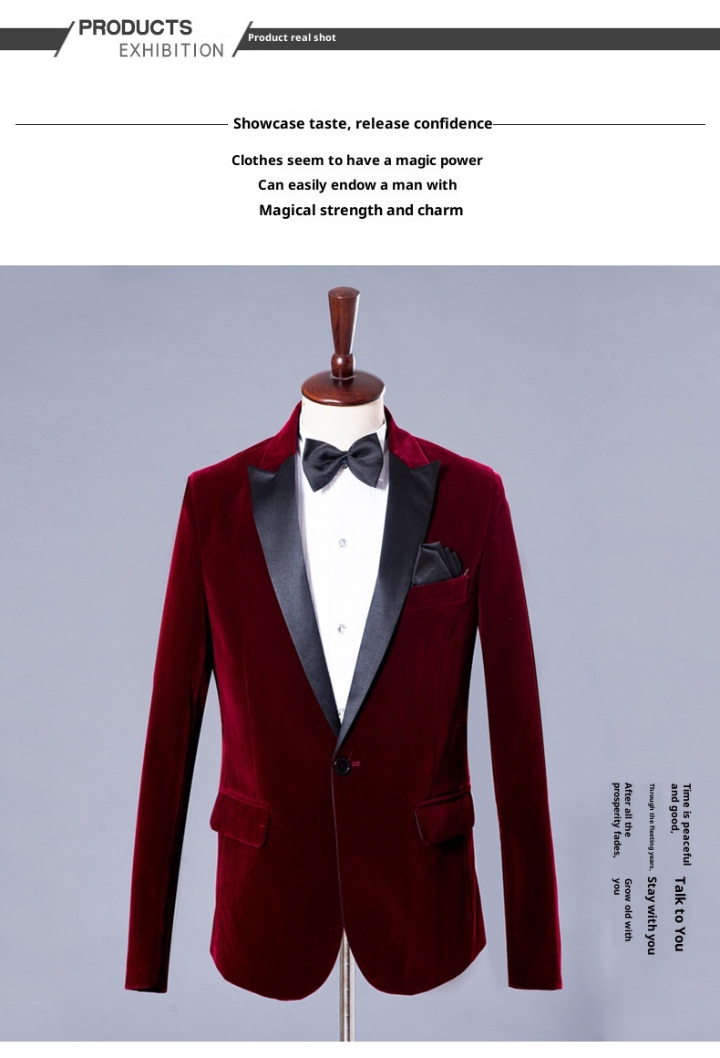Herren-Freizeitanzug für Jungen, Smoking-Set für Gastgeber, Sänger, Auftrittsoutfit, Bräutigam, Business-Anzug, festliche Kleidung, Burgunderrot, Samt, Königsblau_voghion.com