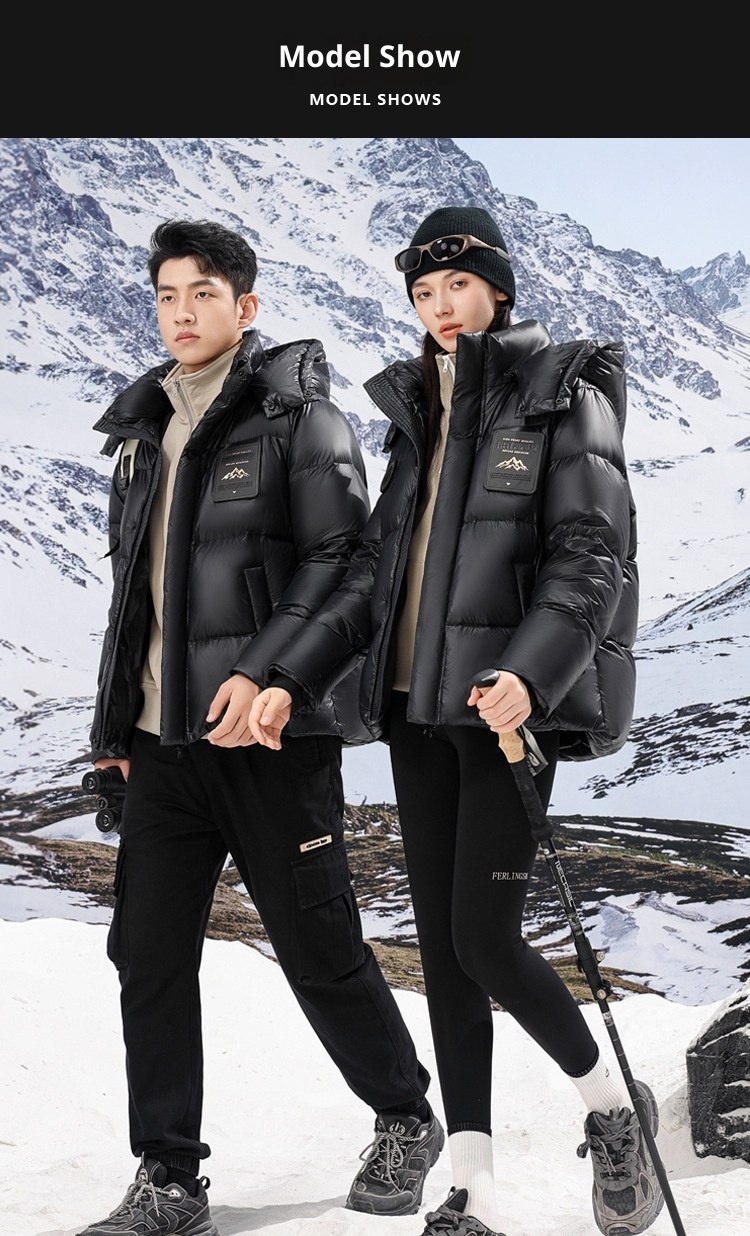 ChicShe Minus 40 Grad Nordosten Schwarz Gold Paar Daunenjacke Unisex Warm Kapuze Extrem Kalt Lang und Kurz Modischer Mantel_voghion.com