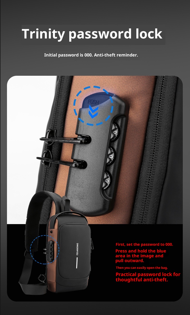 001 Crossbody For Men, High-End Waist Password Lock, Men's Chest With USB Charging, Versatile Outdoor Travel Bag_voghion.com