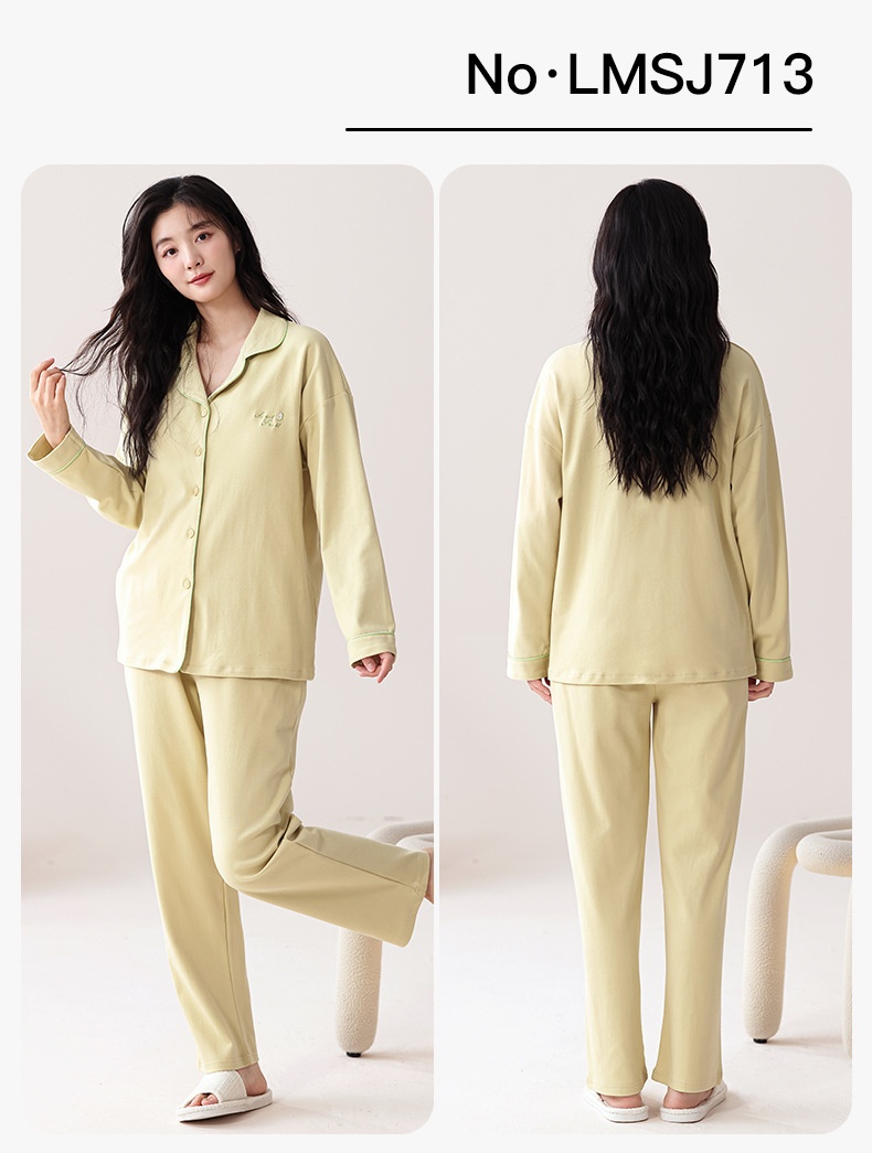 ChicShe 100% Cotton Padded Pajamas Women, Long Sleeve Pants, Simple Casual Korean Style Cardigan With Turn-Down Collar, Suitable_voghion.com