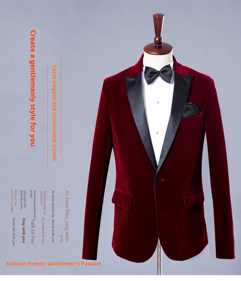 Herren-Freizeitanzug für Jungen, Smoking-Set für Gastgeber, Sänger, Auftrittsoutfit, Bräutigam, Business-Anzug, festliche Kleidung, Burgunderrot, Samt, Königsblau_voghion.com