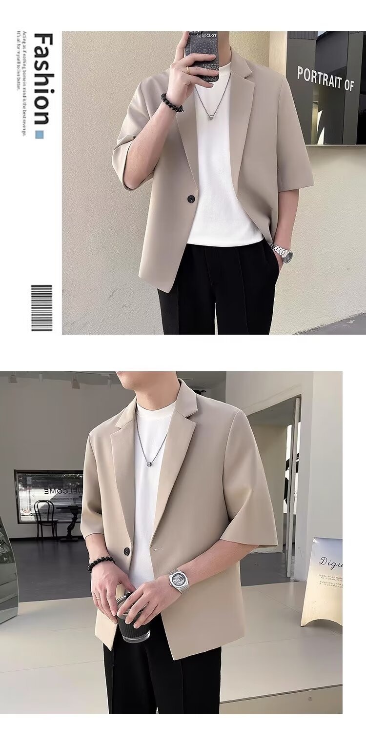 Completo estivo da uomo a maniche corte, slim fit, casual, alla moda, con maniche a sette quarti, piccolo blazer coreano_voghion.com