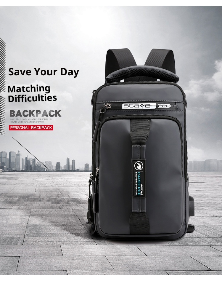 001 Solid Color Oxford Cloth Bag For Men, Single Shoulder Crossbody Business Casual Commuter Chest Bag, USB Backpack_voghion.com