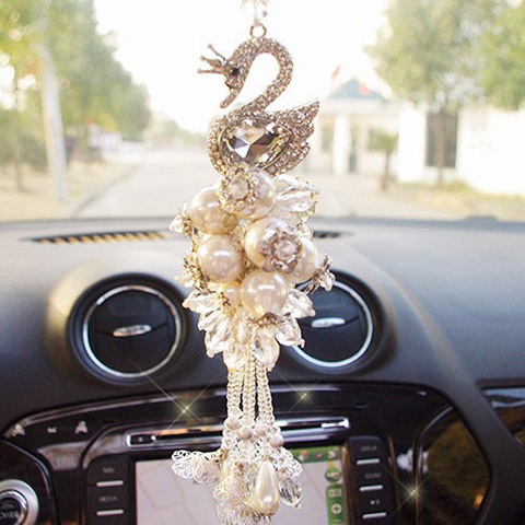 Crystal Pendant With Rhinestones Swan Cute Cartoon Car Interior Hanging Ornament Decoration For Women_voghion.com