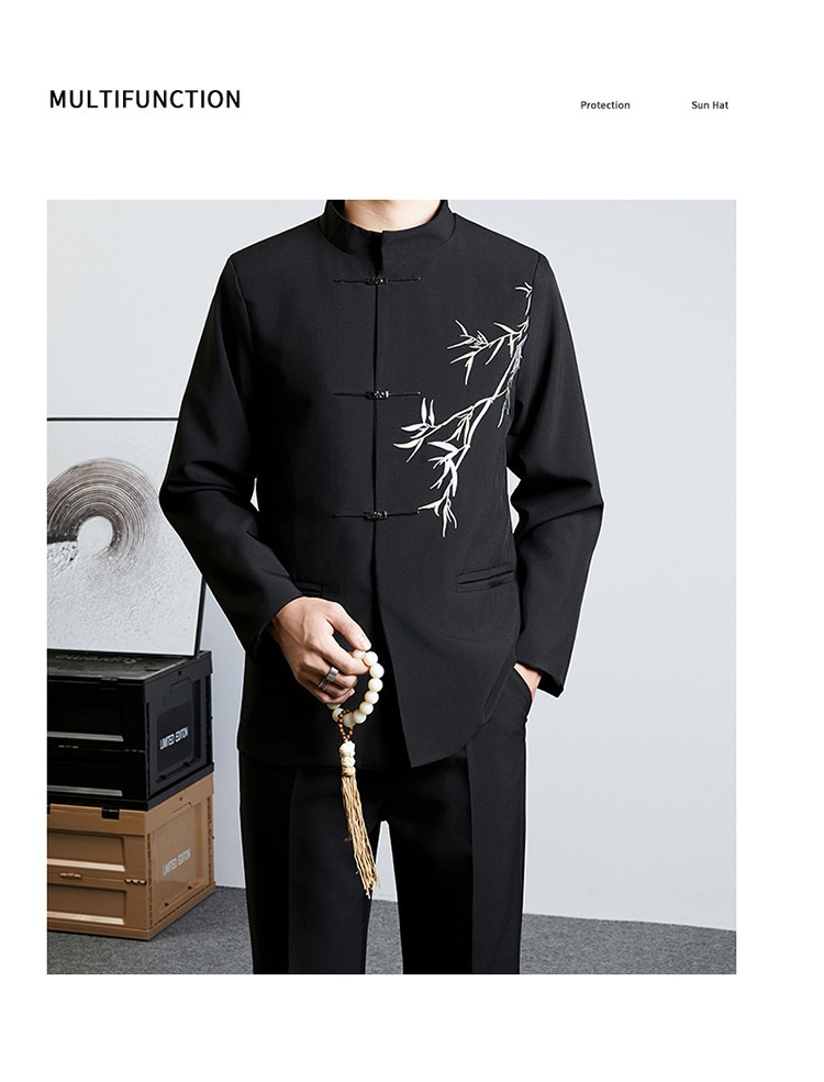 Herren-Anzug im Retro-Stil mit Stehkragen für Frühling und Herbst – ideal für Hochzeiten._voghion.com