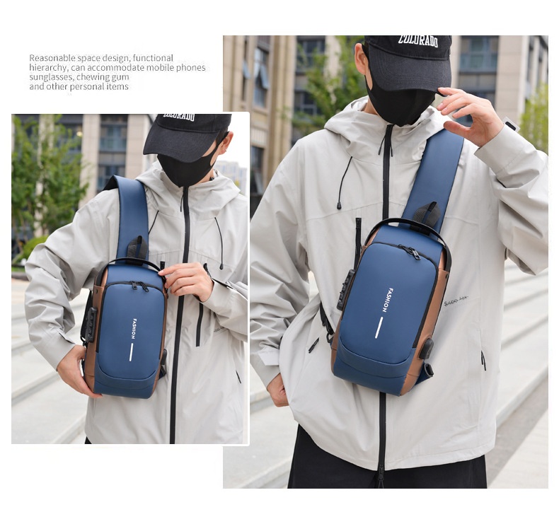 001 Tek Omuzlu Çapraz Askılı Spor Sırt Çantası Erkek Göğüs Şifreli Kilitli Hırsızlığa Karşı Bisiklet Günlük Açık Hava Koşu Çantası_voghion.com