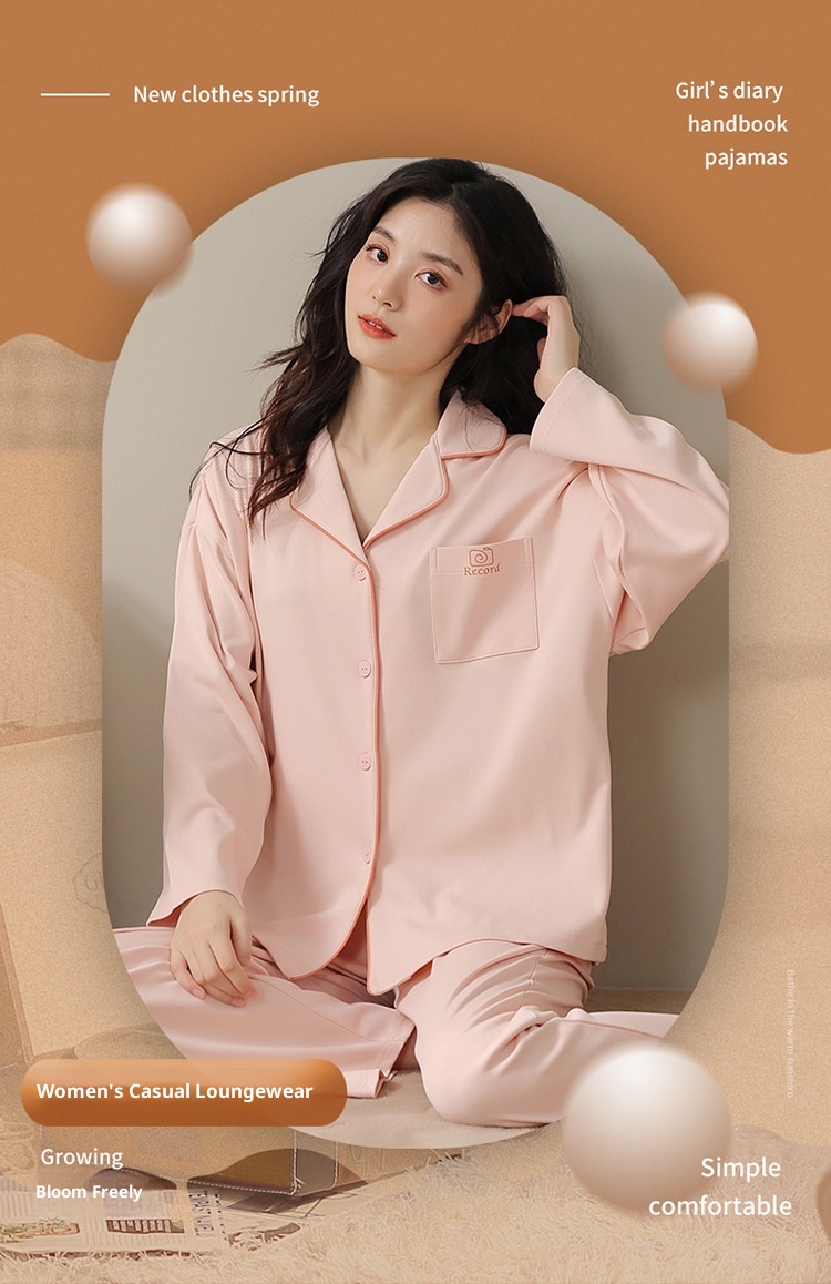 Pigiama da donna in tinta unita ChicShe in cotone autunno 2025, nuovo cardigan primaverile, manica lunga, stile celebrità di Internet, set da casa_voghion.com