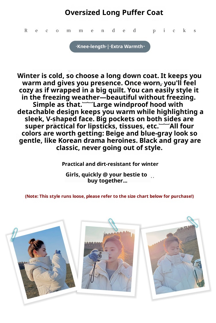 ChicShe Winter 2024 Neue Mode Lockere Plus Size Kapuzen-Daunenjacke aus Baumwolle für Damen, mittellang, knielang, dick gefüttert_voghion.com