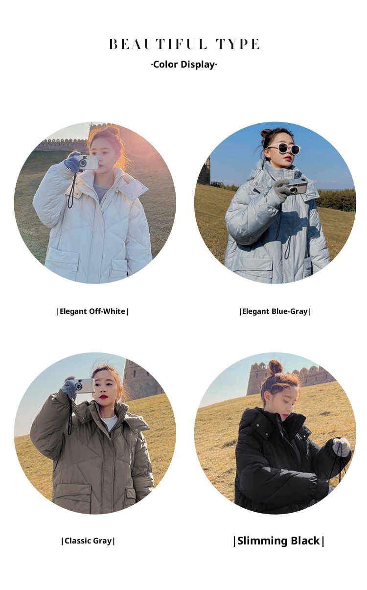 ChicShe Winter 2024 Neue Mode Lockere Plus Size Kapuzen-Daunenjacke aus Baumwolle für Damen, mittellang, knielang, dick gefüttert_voghion.com