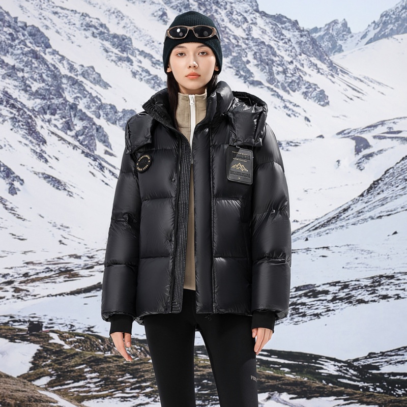 ChicShe Minus 40 Grad Nordosten Schwarz Gold Paar Daunenjacke Unisex Warm Kapuze Extrem Kalt Lang und Kurz Modischer Mantel_voghion.com