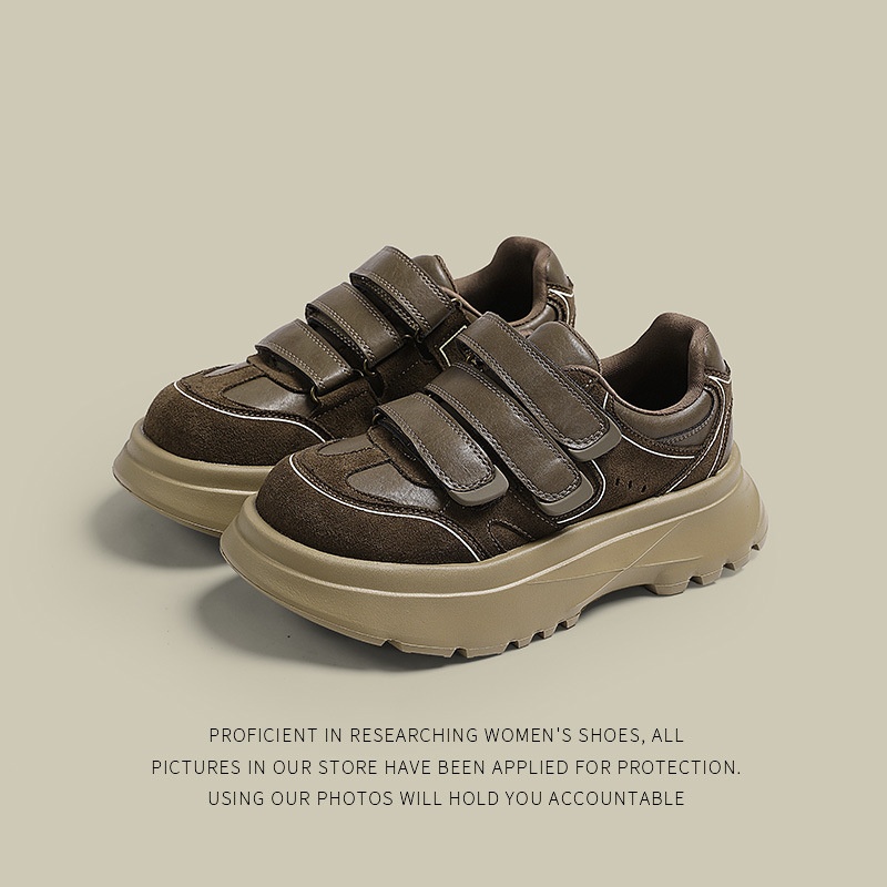 ShoeGlobe 2024 Retro Echt Leren Velcro Sneakers Voor Dames, Herfst En Winter Nieuw Veelzijdig Platform Dikke Zool Casual Trendy_voghion.com