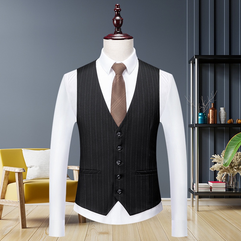 Jongen High-End Koffiekleurige Gestreepte Set Voor Heren Met Split En Dubbelrijs Zwart Zakelijk Pak Bruidegom Trouwoutfit_voghion.com