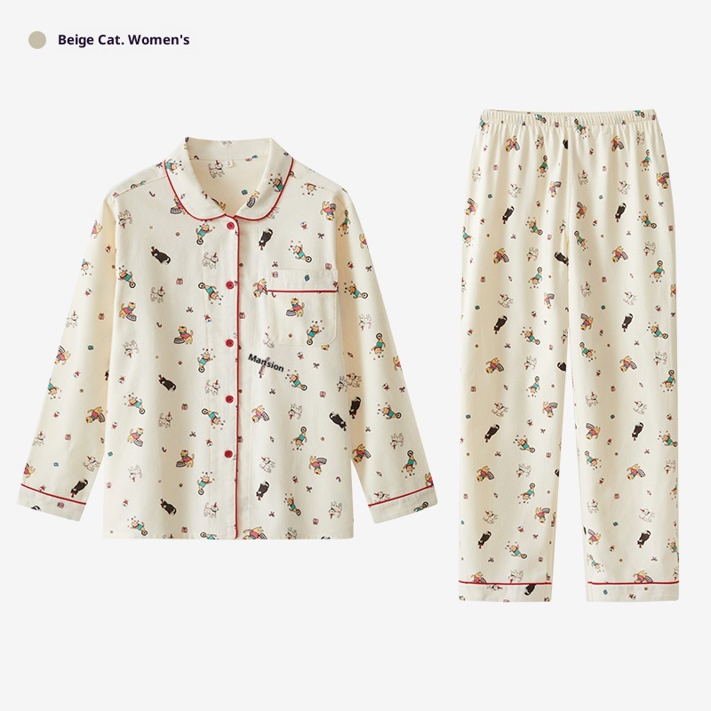 ChicShe Circus 69 – Japanischer Pyjama für Damen, Frühlings- und Winter-Homewear-Set aus gebürsteter Baumwolle mit Cartoon-Motiven_voghion.com